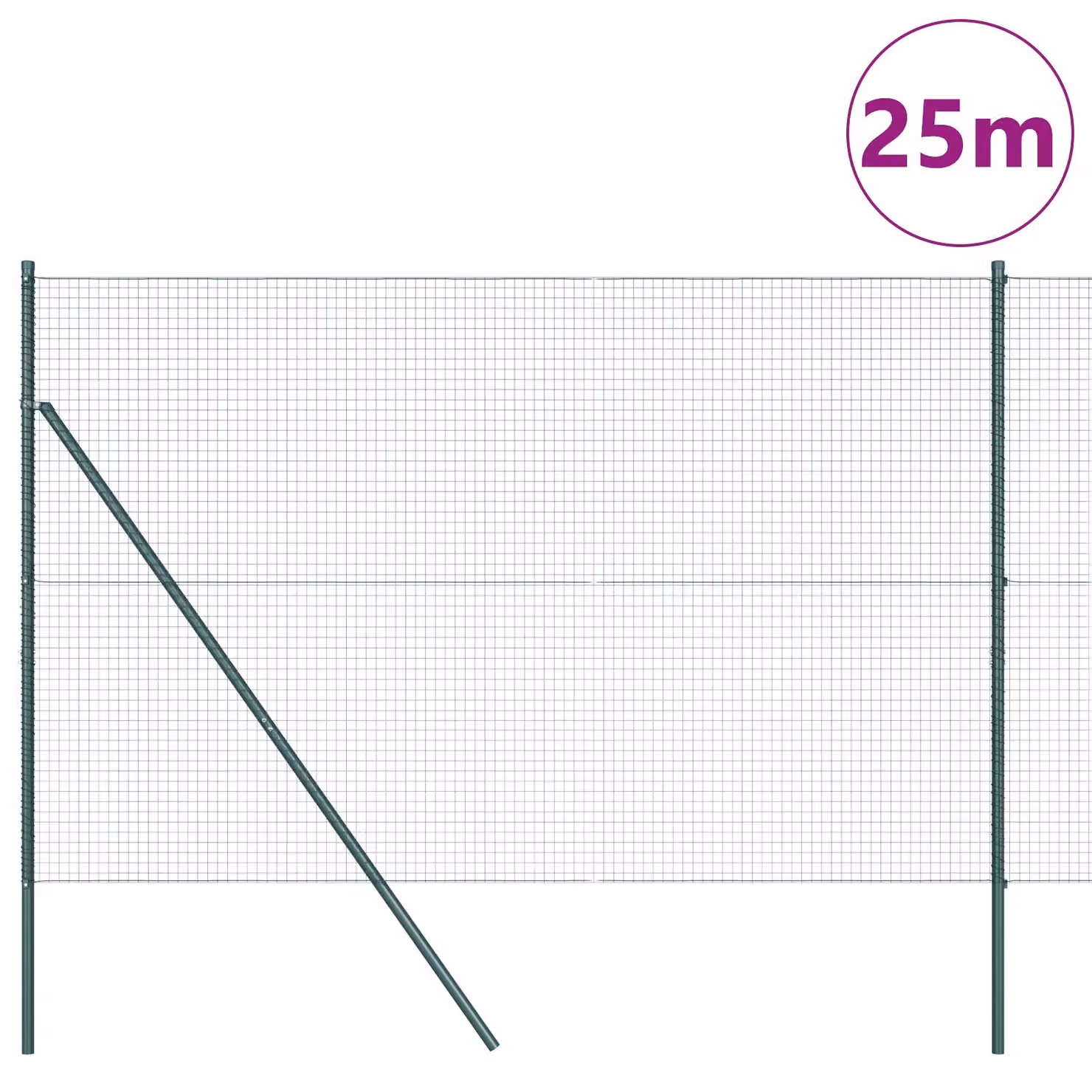 Berkfield Home Set of 2 Green Powder-Coated Round Steel Fence Posts – 3