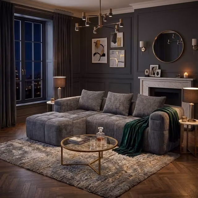 FENCHILIN Modular L-Shaped Sectional Sofa in Grey Chenille with Reversible Fabric and Removable Covers – 1