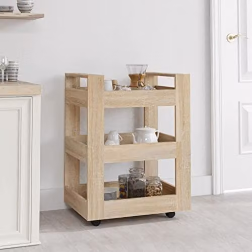 vidaXL Modern Kitchen Trolley in Sonoma Oak, Brown, W/D/H: 60 x 45 x 80 cm – 2
