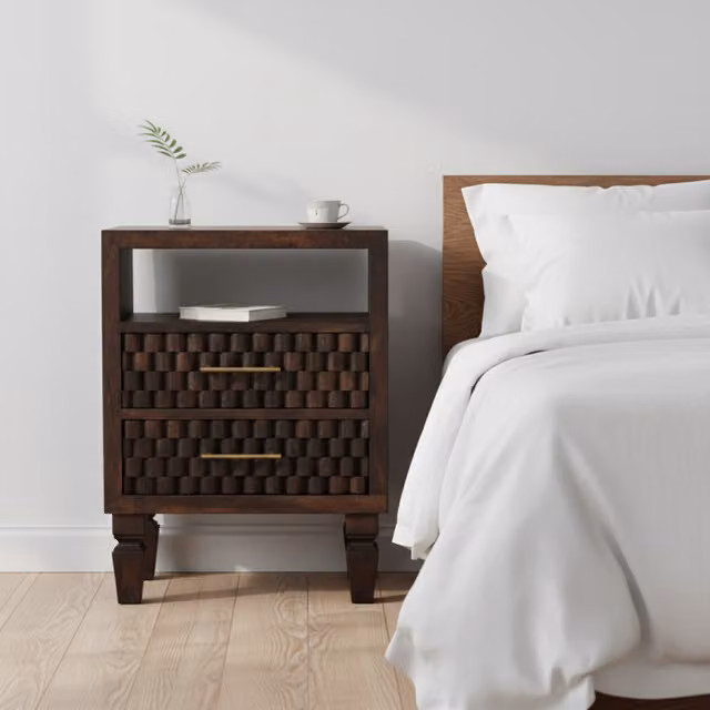 Artisan Furniture Mango Wood Cadiz Carved Bedside Table in Brown