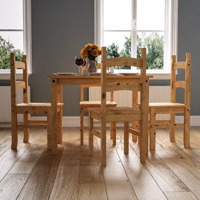 Vida Designs Ethnic Rectangular Pine 4 Seater Dining Set in Brown and Black