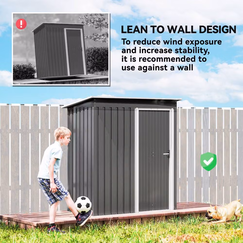 Rolipo Metal Garden Storage Shed with Sliding Door and Sloped Roof, Light Grey, W: 150 cm, D: 91.44 cm, H: 150 cm – 7