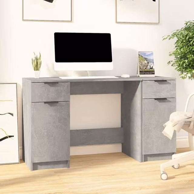 Berkfield Modern Writing Desk with Side Cabinet in Grey Engineered Wood – 1