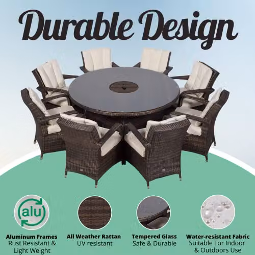 Thats Furniture Giardino Arizona 8 Seater Rattan Garden Dining Set with Ice Bucket Cooler in Brown and Grey, Diameter: 155 cm – 2