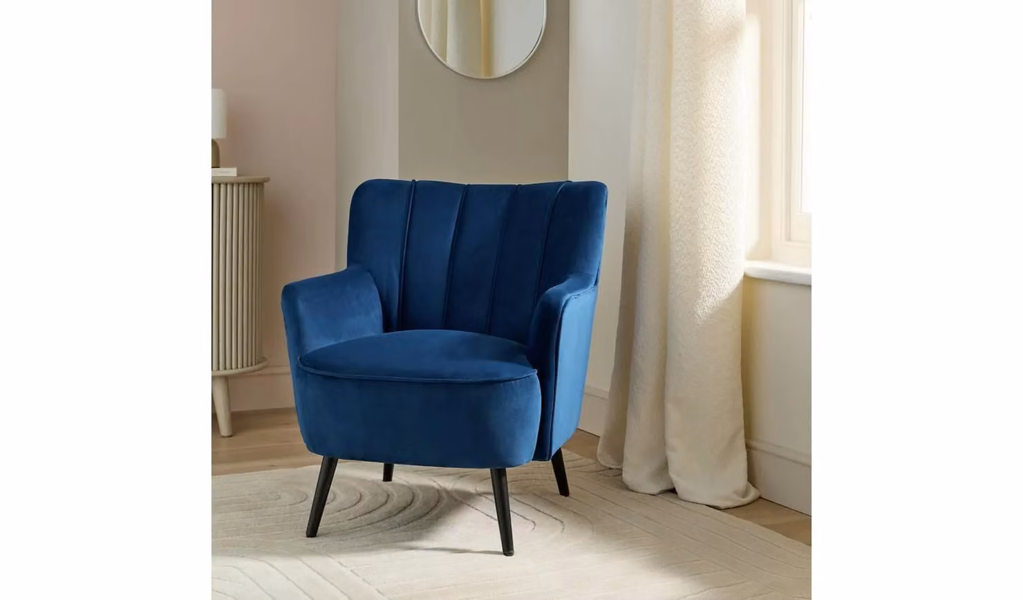 Liora Navy Blue Velvet Armchair with Armrests and Metal Legs
