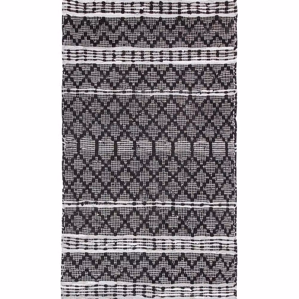 Wyld and Coco Herringbone Chevron Rug in Black and Beige, W: 80 cm, L: 150 cm – 1