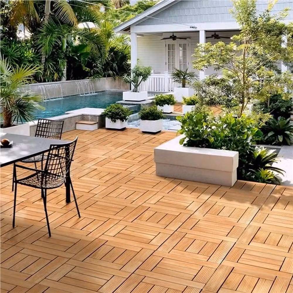 Kelvenix 27-Piece Brown Fir Wooden Floor and Decking Tiles, W: 1000 cm, D: 52 cm – 3