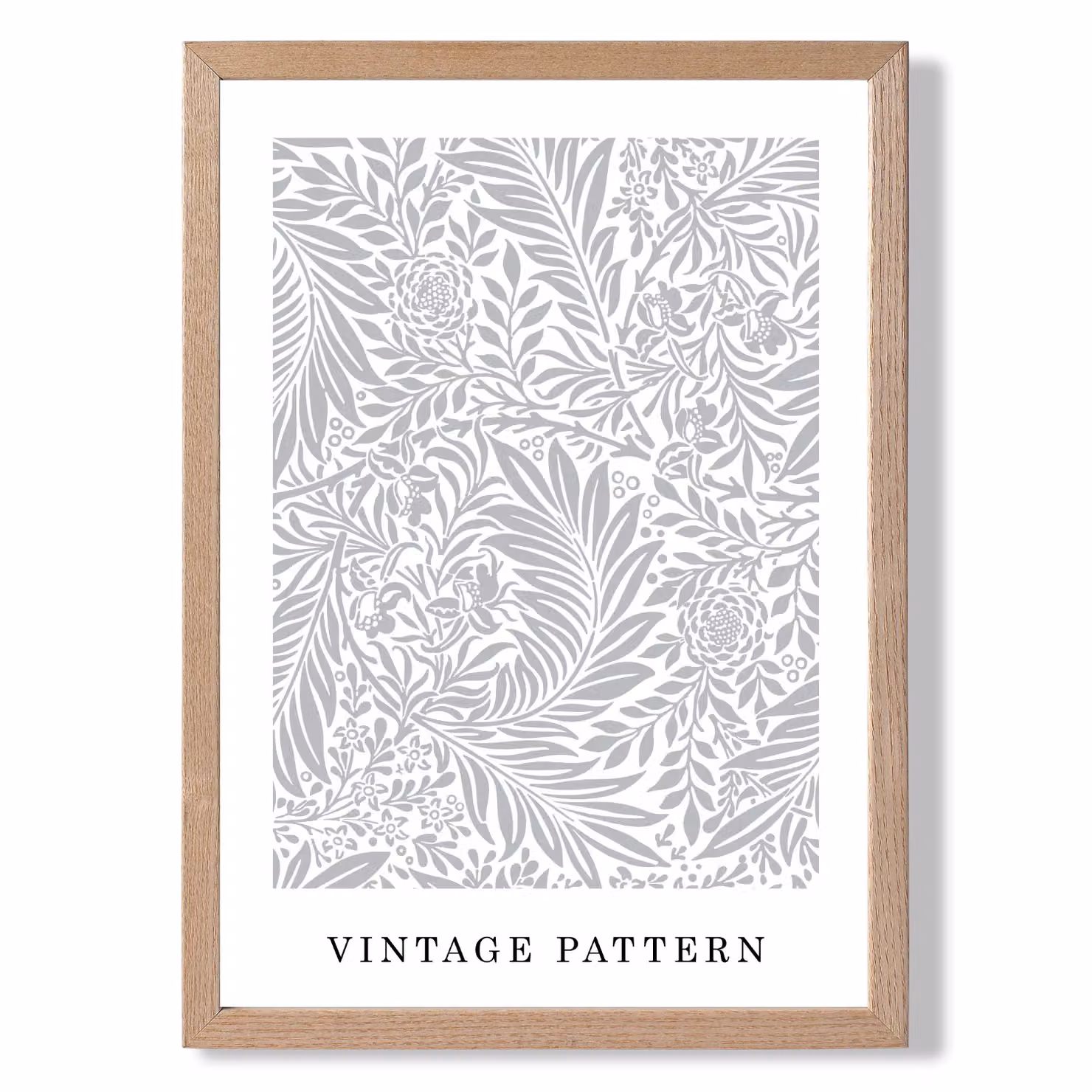 ARTZE Vintage William Morris Larkspur Floral Art Print in Grey and White with Oak Frame, A4 or A3 – 2