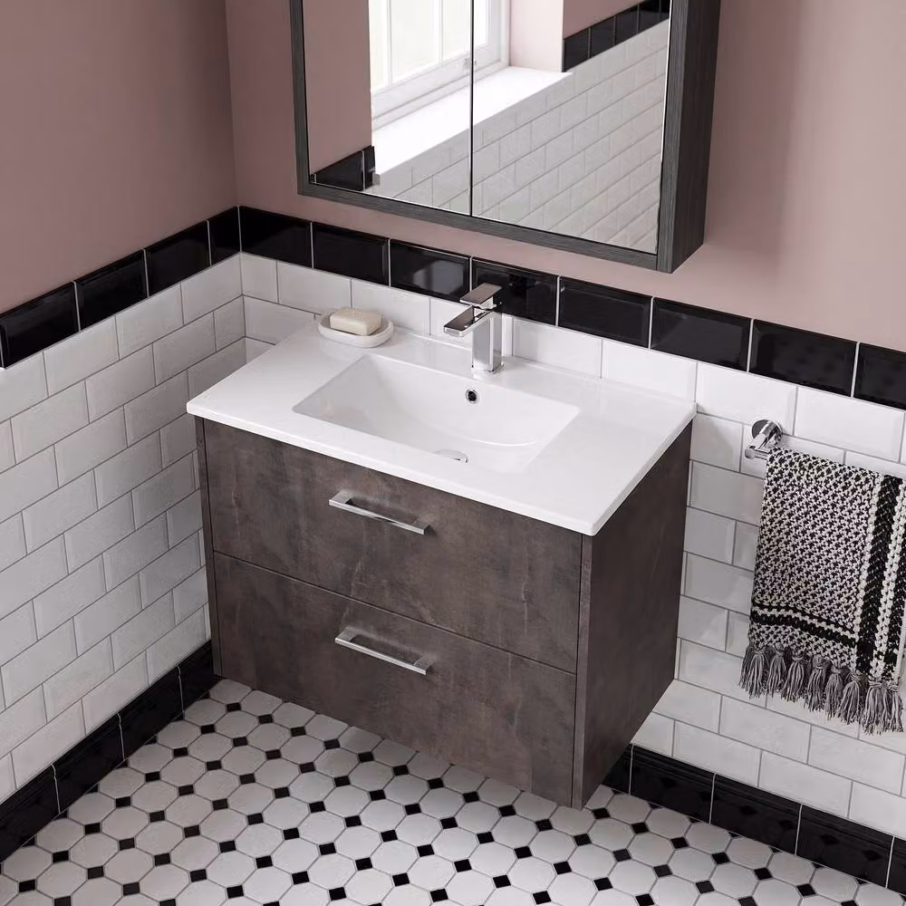Balterley Winshill Contemporary 2 Drawer Wall Hung Vanity Basin Unit, Grey, Width: 80 cm – 3