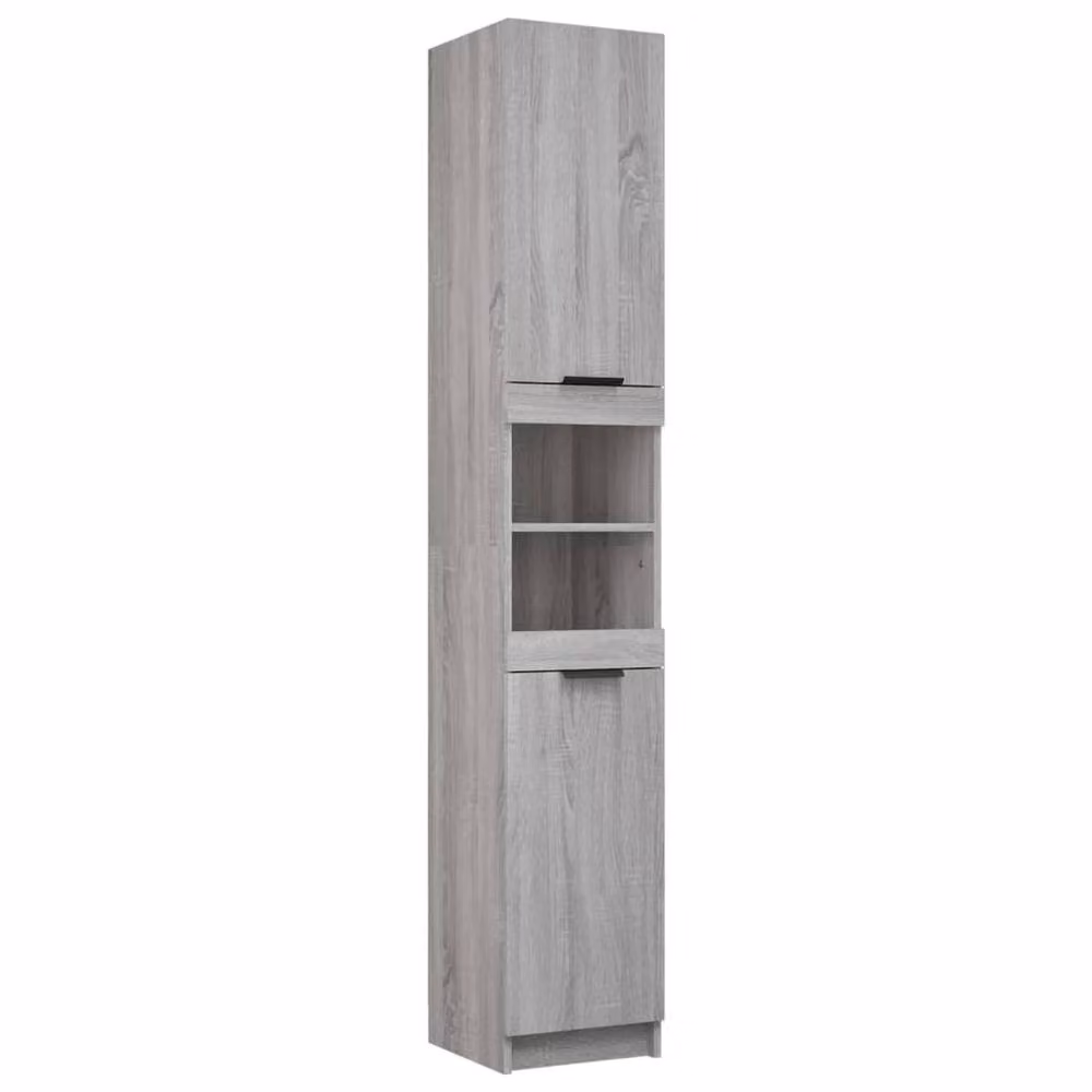 Berkfield Home Grey Sonoma Freestanding Bathroom Cabinet with Hinged Doors and Open Shelf, W: 32 cm, D: 34 cm, H: 188.5 cm – 2