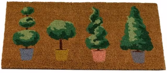 Garden Mile Rectangular Coir Door Mat with Brown and Green Floral Patio Potted Plants Design