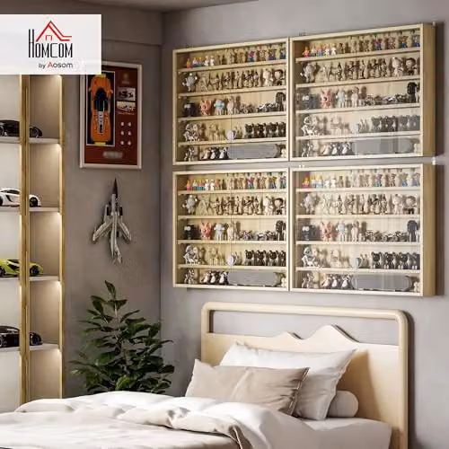 HOMCOM Wall Mounted 5-Tier Display Cabinet with Glass Doors in Oak Brown, W: 60 cm, H: 80 cm – 2