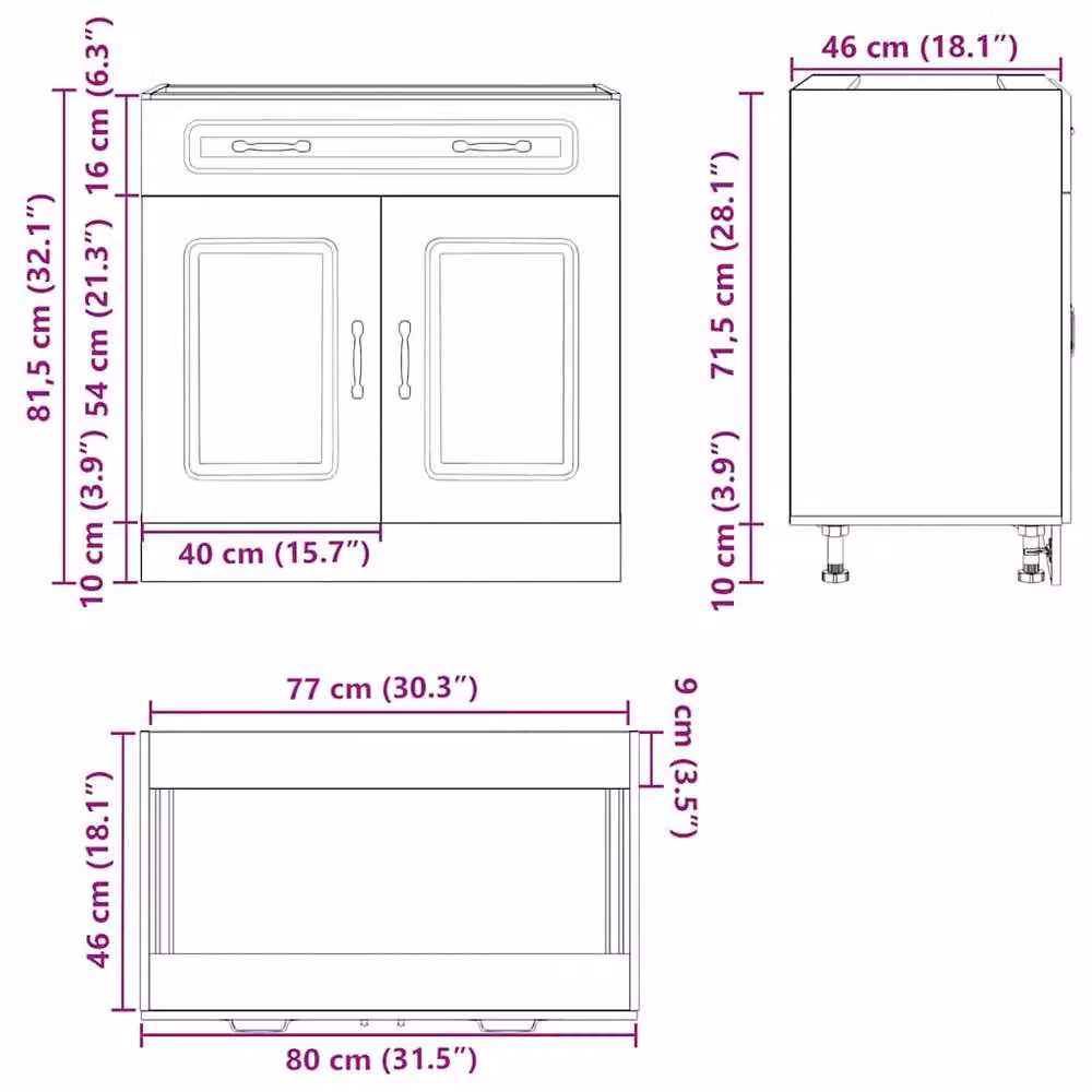 Berkfield Home Kalmar Kitchen Base Cabinet in Black Matt MDF, W/D/H: 80 x 46 x 81.5 cm – 5