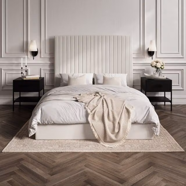 LPD Home Berlin Tall Headboard Ottoman Bed in Milk, Double, W: 140 cm, L: 200 cm