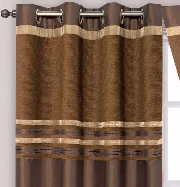 Intimates Renatta Ready Made Blackout Eyelet Curtains in Brown, Thermal Insulating, Width: 168 cm, Drop: 183 cm