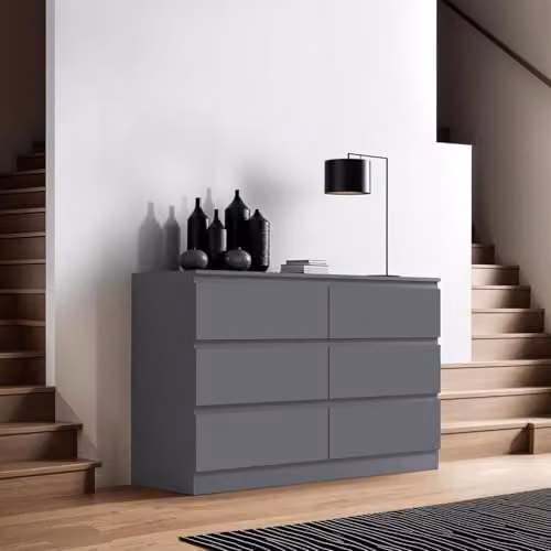 FWStyle Carlton Matt Dark Grey 6 Drawer Chest of Drawers W/D/H: 120 x 40 x 77 cm – 2