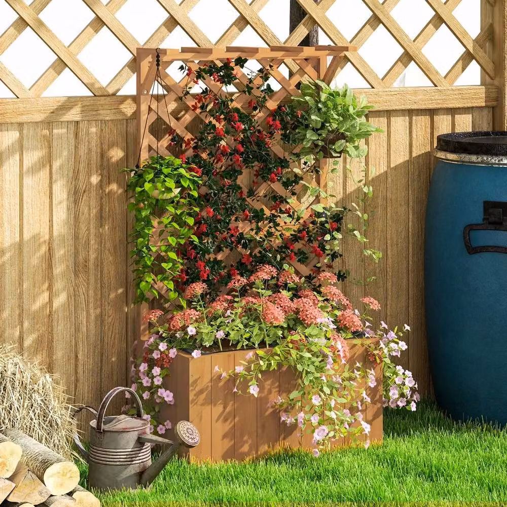 Kelvenix Wooden Planter with Trellis and Drainage Holes in Brown – 5