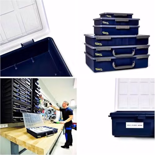 Raaco 136211 Assorter PSC 55 4x8-15 Compartment Box in Blue and Transparent – 4