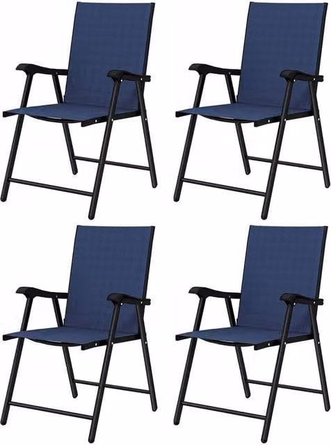 NESTLUNE Set of 4 Folding Garden Chairs with High Back and Armrests in Blue