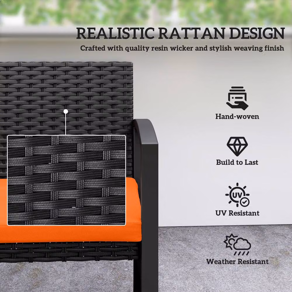 OUTSUNNY 2 Seater Rattan Garden Bench with Cushions and Powder Coated Steel Frame, Orange – 5