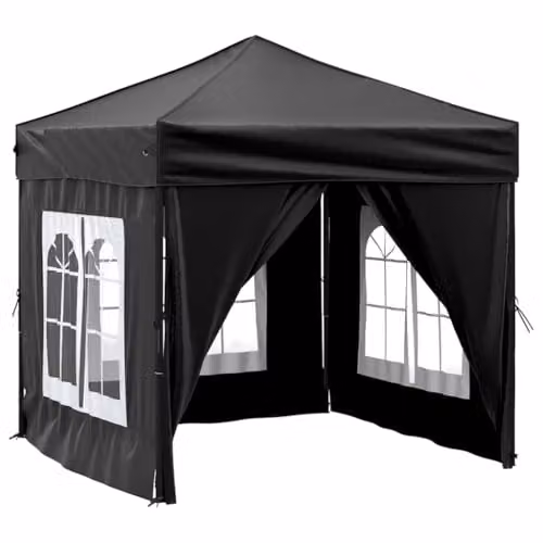 vidaXL Folding Party Tent with Sidewalls and Windows, Black, W: 200 cm, D: 200 cm, H: 234 cm