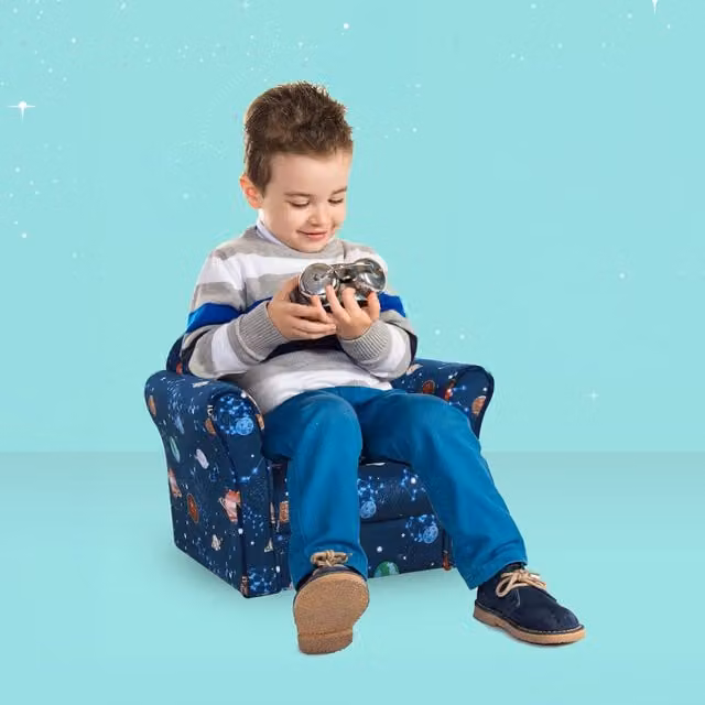 HOMCOM Blue Fabric Kids Tub Armchair with Solid Wood Frame for Childrens Bedrooms W: 44 cm, D: 39 cm, H: 50 cm – 1