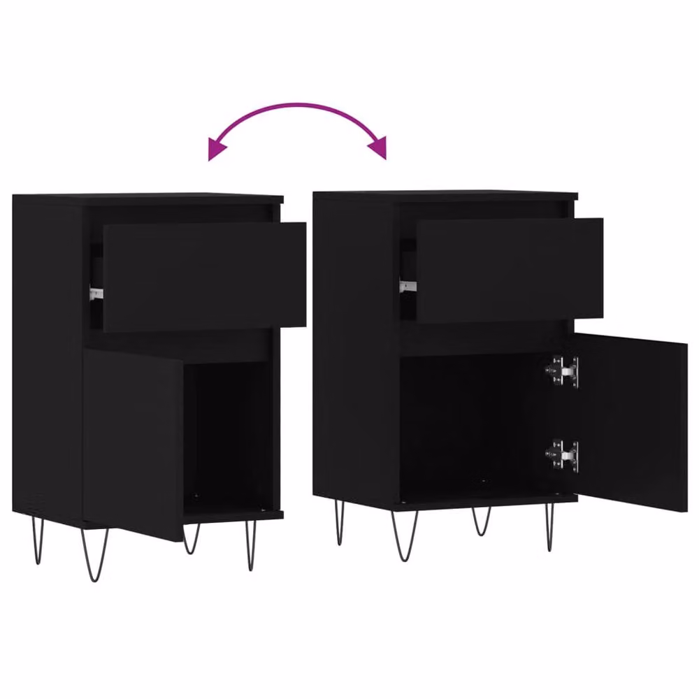 Berkfield Home Set of 2 Modern Black Sideboards in Engineered Wood W/D/H: 40 x 35 x 70 cm – 7