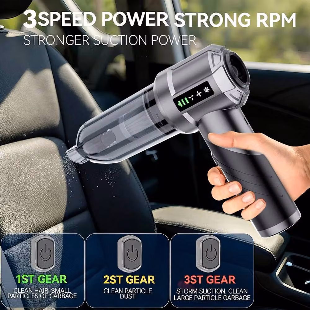 NESTLUNE Portable Handheld Car Vacuum Cleaner in Silver, Rechargeable for Car Use and Pet Hair, W/D/H: 15.0 x 15.0 x 15.0 cm – 3
