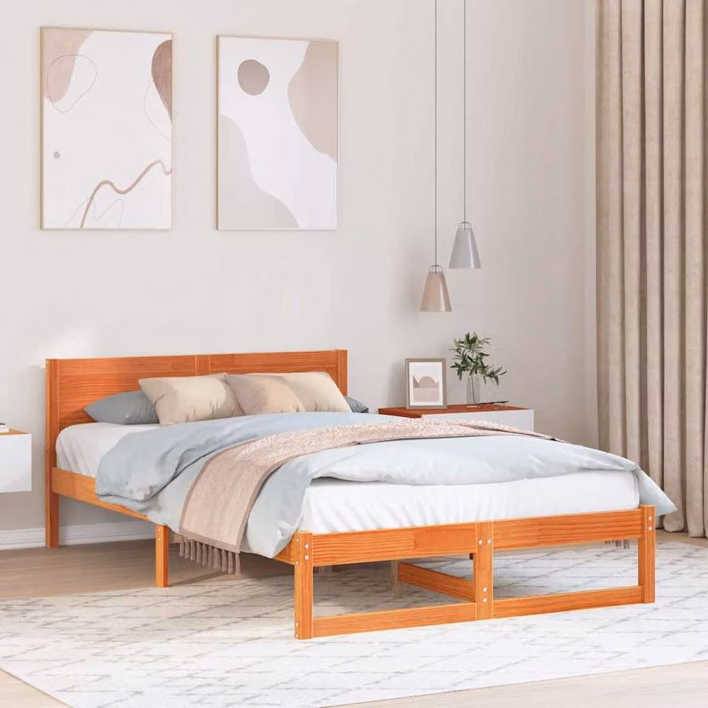 Berkfield Home Solid Pine Wood Full Bed Frame, Wax Brown, W/D/H: 140 x 190 cm – 2
