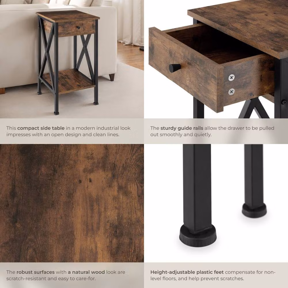 tectake Dayton Bedside Table in Dark Brown – 4