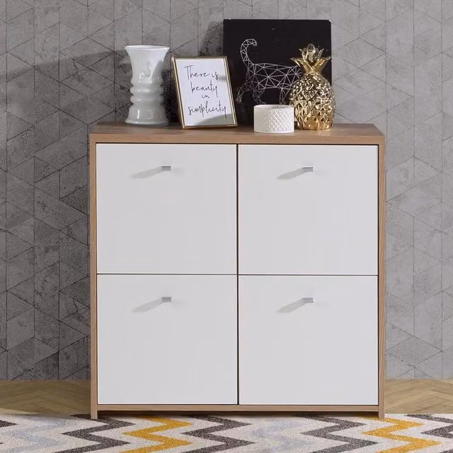 FWStyle Modern Matt White Sonoma Oak 4 Drawer Storage Cabinet
