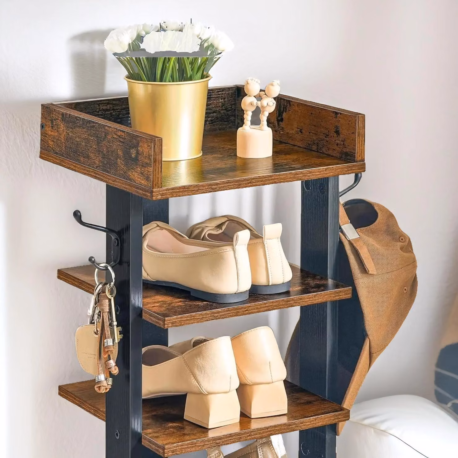 Rafaelo Mobilia 9 Tier Narrow Shoe Rack in Brown, H 132.5 x W 28.0 x D 28.0 cm – 4