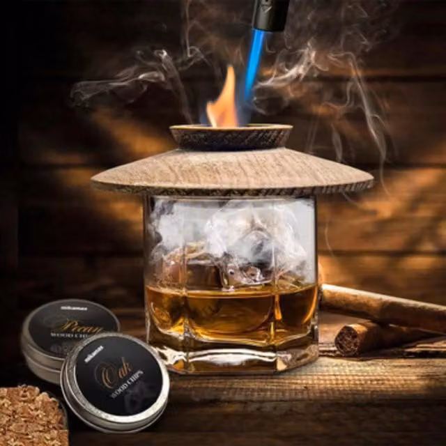 Menkind Whisky Essentials Whisky Smoker Kit with Wood Infuser and Torch in Brown