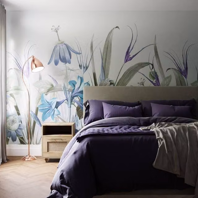 Superfresco Easy Flora Duck Egg Print To Order Mural in Blue, W: 300 cm, H: 280 cm