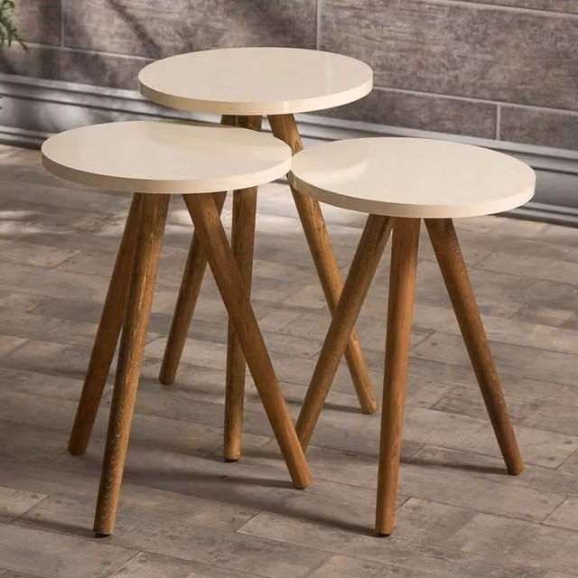Woohoo Furniture 3 Piece Round Walnut Nest of Tables with MDF Laminate Tops