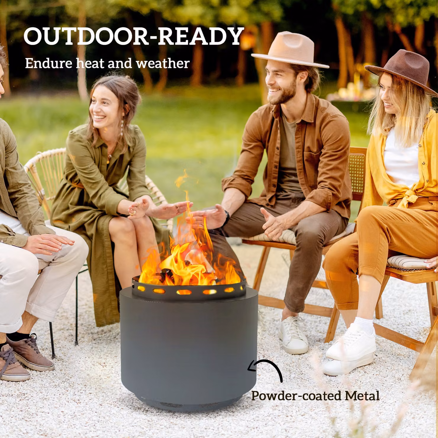 Outsunny Smokeless Metal Wood Burning Fire Pit in Dark Grey, Diameter: 48.5 cm – 5