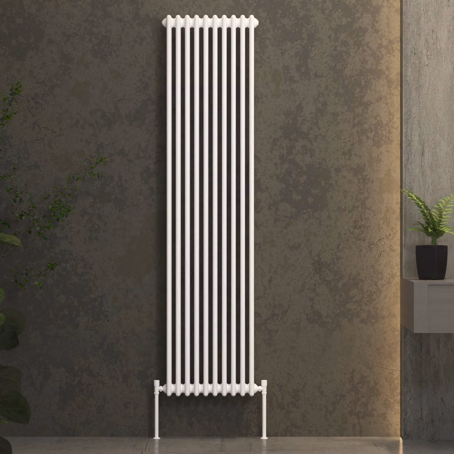 Fluxx White Vertical Triple Column Wall Mounted Radiator, H: 180 cm, W: 47 cm