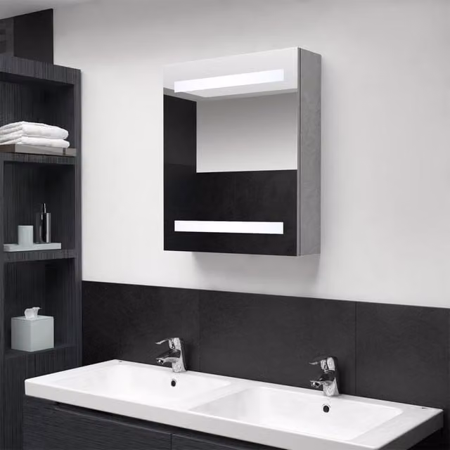 Berkfield Home LED Bathroom Mirror Cabinet in Concrete Grey, W: 50 cm, D: 14 cm, H: 60 cm