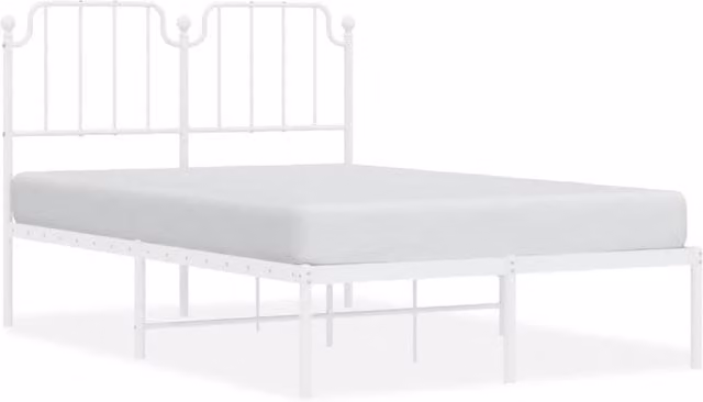 Berkfield Home Metal Bed Frame with Headboard in White, W/D/H: 120 x 200 cm