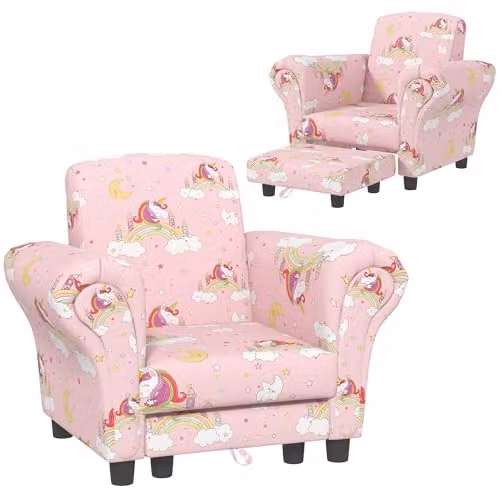 AIYAPLAY Kids Armchair and Stool Set in Cloud Design, Pink, Ages 1.5-3 Years – 1