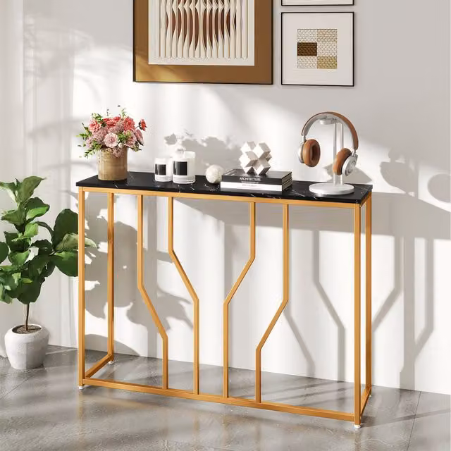 COSTWAY Modern Rectangular Entryway Table in Black with Metal Legs, 110 cm