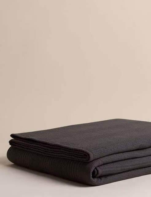 M&S Cotton Rich Ribbed Bedspread in Charcoal Grey