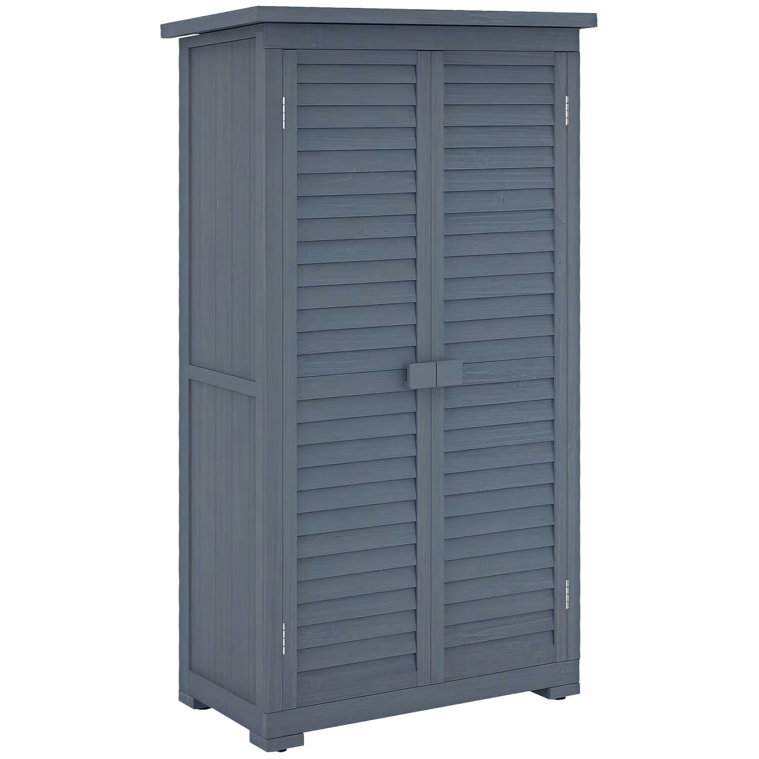 OUTSUNNY Lacquered Wooden Garden Storage Shed with 3 Shelves and Hinged Doors, Grey, W/D/H: 79.0 x 39.5 x 39.5 cm – 2