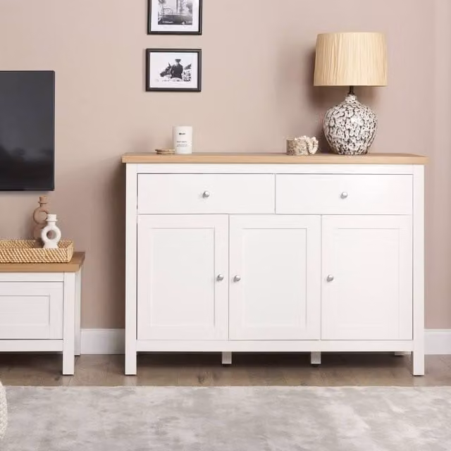 Wyld and Coco White and Brown MDF Sideboard with 2 Drawers and 3 Doors – 1