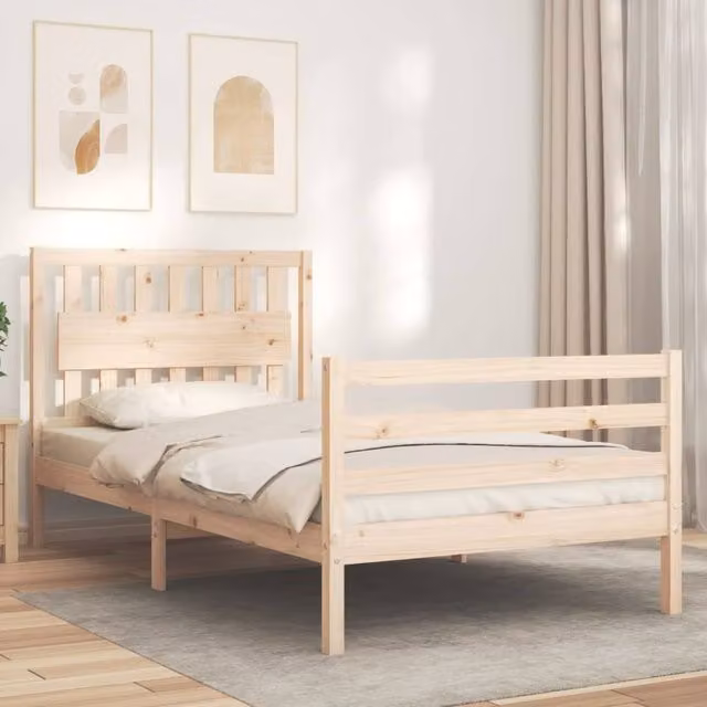 Berkfield Home Beautiful Bed Frame with Headboard in Brown Solid Pine Wood, W/D/H: 205.5 x 100 x 105.5 cm – 1