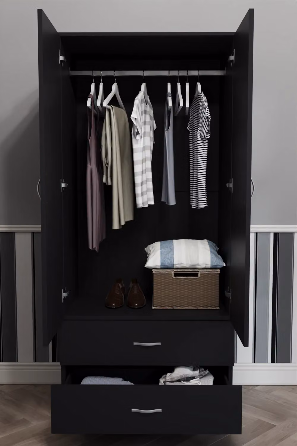 Home Discount Vida Designs Riano Modern 2 Door 2 Drawer Wardrobe in Matt Black – 5