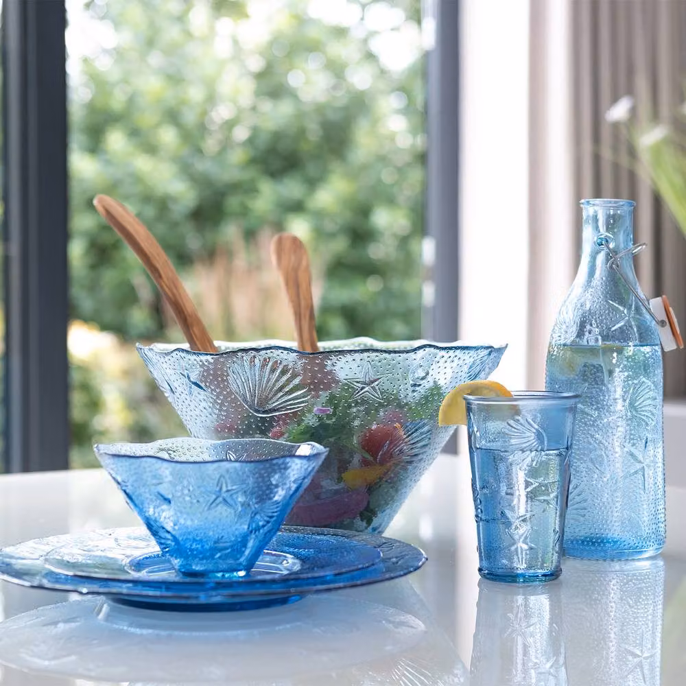 Verano Spanish Ceramics Beyond The Sea Blue and Clear Glass Conical Salad Bowl, Diameter: 30 cm – 3