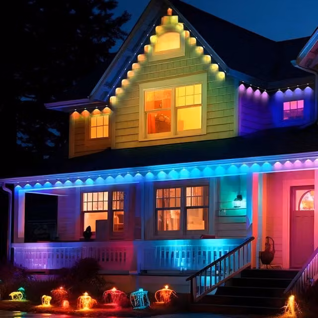 Komore RGB Icicle Waterproof Outdoor Eaves Lights with Remote Control and App Control, White and Multicolour