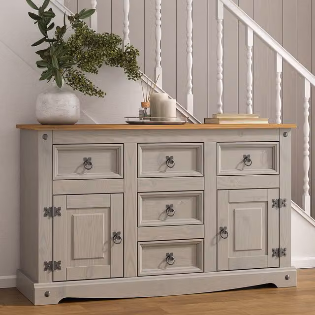 Mews Rustic Grey Waxed Pine Sideboard