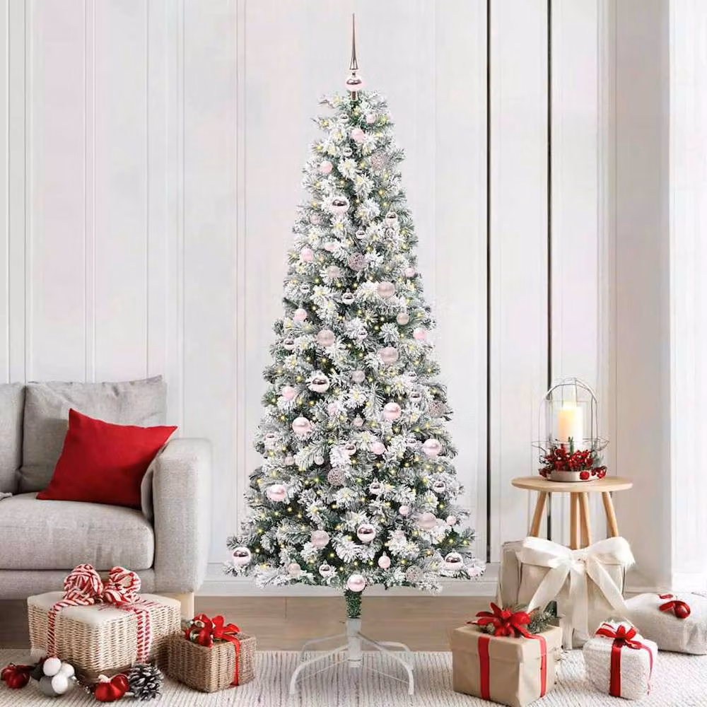 Berkfield Home Realistic Artificial Hinged Christmas Tree in Green and White, Height: 210 cm – 2